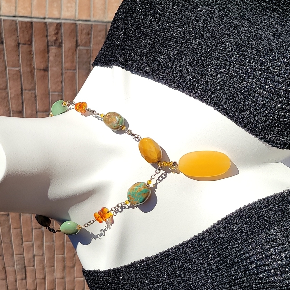 Sterling Silver Necklace w/ Natural Stones